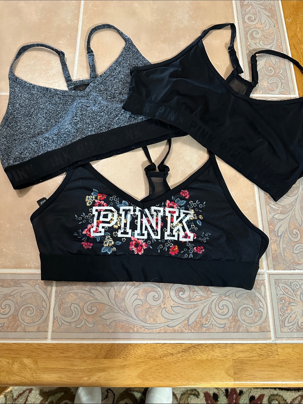 3 VS PINK Black Logo Bralettes